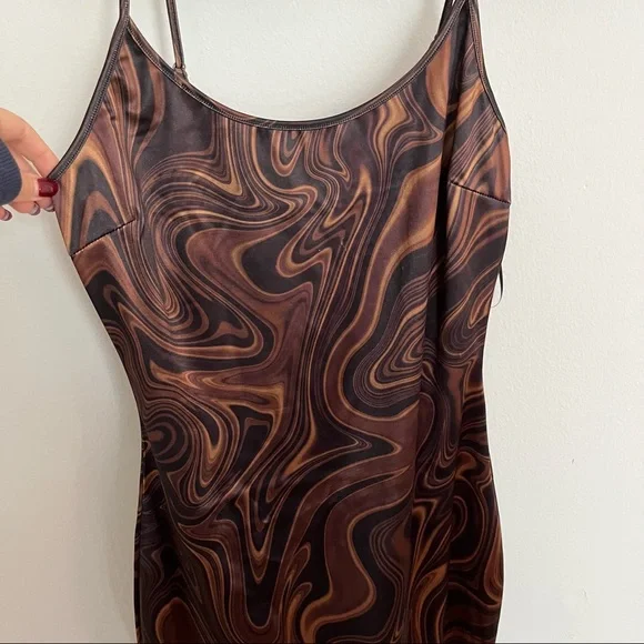 Bear Dance Brown Groovy Print Mini Dress Size Medium - Picture 3 of 7